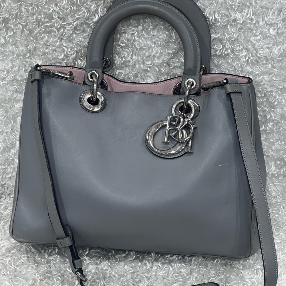 Dior Grey Leather Medium Diorissimo Shopper Tote